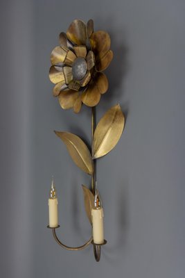 Mid-Century Modern Brass and Metal Flower-Shaped Twin Arm Sconce, France, 1950s-KEG-1720298