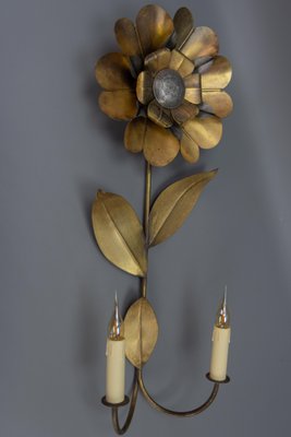 Mid-Century Modern Brass and Metal Flower-Shaped Twin Arm Sconce, France, 1950s-KEG-1720298