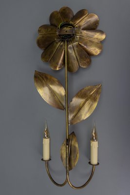 Mid-Century Modern Brass and Metal Flower-Shaped Twin Arm Sconce, France, 1950s-KEG-1720298