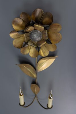 Mid-Century Modern Brass and Metal Flower-Shaped Twin Arm Sconce, France, 1950s-KEG-1720298