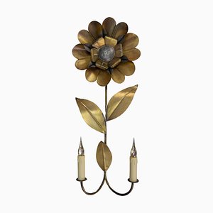 Mid-Century Modern Brass and Metal Flower-Shaped Twin Arm Sconce, France, 1950s-KEG-1720298