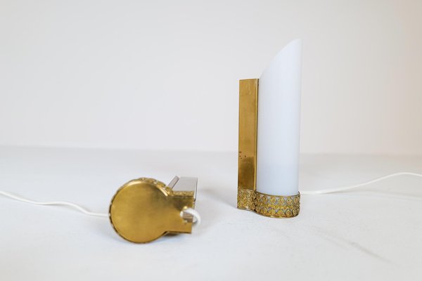 Mid-Century Modern Brass and Opaline Wall Lamps Attributed to Asea Sweden, Set of 2-UYK-1181642