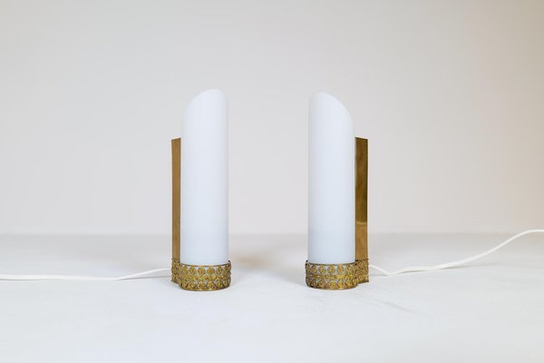 Mid-Century Modern Brass and Opaline Wall Lamps Attributed to Asea Sweden, Set of 2-UYK-1181642