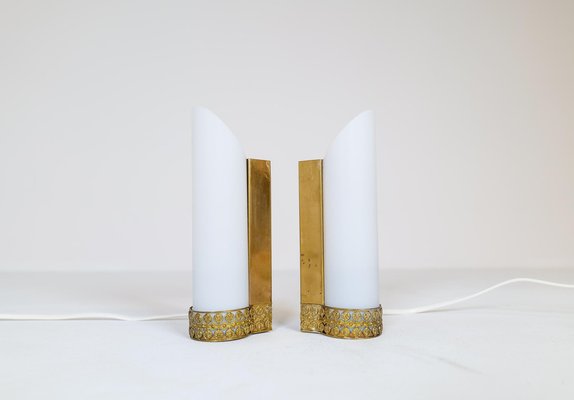 Mid-Century Modern Brass and Opaline Wall Lamps Attributed to Asea Sweden, Set of 2-UYK-1181642