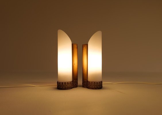 Mid-Century Modern Brass and Opaline Wall Lamps Attributed to Asea Sweden, Set of 2-UYK-1181642