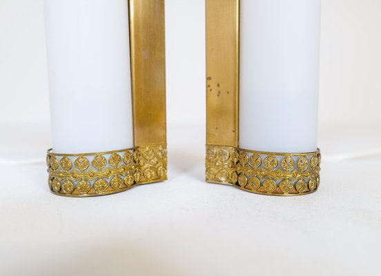 Mid-Century Modern Brass and Opaline Wall Lamps Attributed to Asea Sweden, Set of 2-UYK-1181642