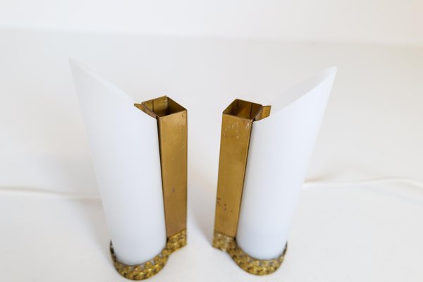 Mid-Century Modern Brass and Opaline Wall Lamps Attributed to Asea Sweden, Set of 2-UYK-1181642