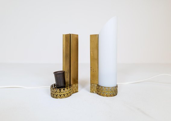 Mid-Century Modern Brass and Opaline Wall Lamps Attributed to Asea Sweden, Set of 2-UYK-1181642