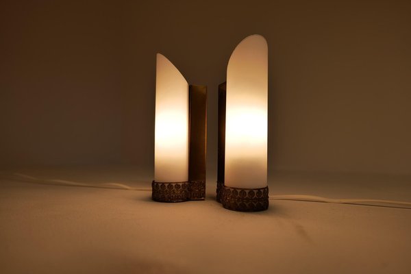 Mid-Century Modern Brass and Opaline Wall Lamps Attributed to Asea Sweden, Set of 2-UYK-1181642