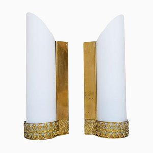 Mid-Century Modern Brass and Opaline Wall Lamps Attributed to Asea Sweden, Set of 2-UYK-1181642