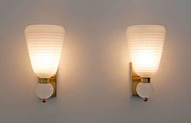 Mid-Century Modern Brass and Pelugoso Murano Glass Sconces, 1980s, Set of 2-FER-1821795