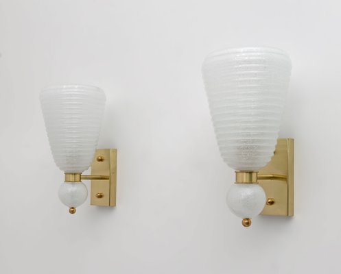 Mid-Century Modern Brass and Pelugoso Murano Glass Sconces, 1980s, Set of 2-FER-1821795