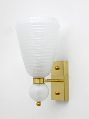 Mid-Century Modern Brass and Pelugoso Murano Glass Sconces, 1980s, Set of 2-FER-1821795