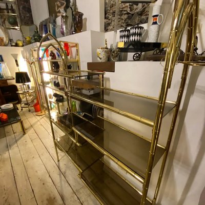 Mid-Century Modern Brass and Smoked Glass Italian Bookcase, 1970s-NMK-1311078