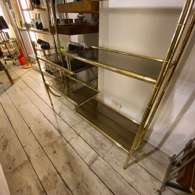 Mid-Century Modern Brass and Smoked Glass Italian Bookcase, 1970s-NMK-1311078