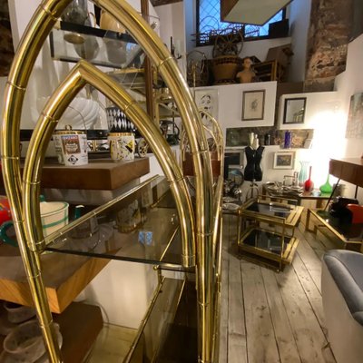 Mid-Century Modern Brass and Smoked Glass Italian Bookcase, 1970s-NMK-1311078