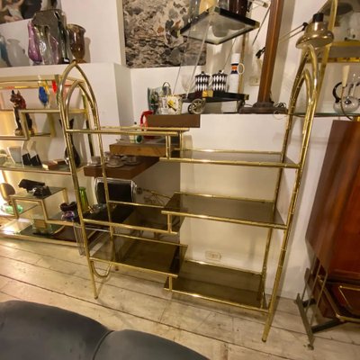 Mid-Century Modern Brass and Smoked Glass Italian Bookcase, 1970s-NMK-1311078