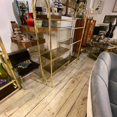 Mid-Century Modern Brass and Smoked Glass Italian Bookcase, 1970s-NMK-1311078