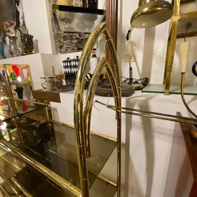 Mid-Century Modern Brass and Smoked Glass Italian Bookcase, 1970s-NMK-1311078