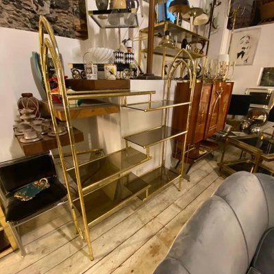 Mid-Century Modern Brass and Smoked Glass Italian Bookcase, 1970s-NMK-1311078