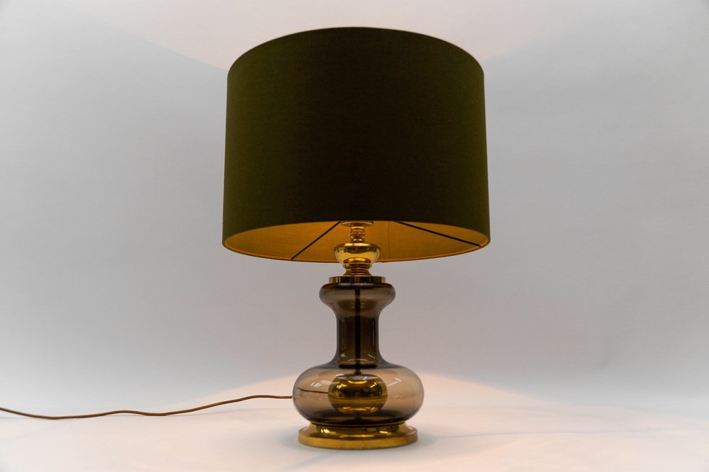 Mid-Century Modern Brass and Smoked Glass Table Lamp Bases, Germany, 1960s, Set of 2