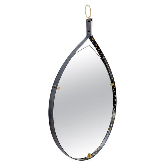 Mid-Century Modern Brass and Steel Drop-Shaped Mirror, 1970s