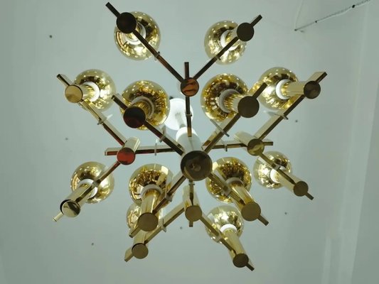 Mid-Century Modern Brass and White Painted Metal Chandelier, 1960s-NMK-2032391