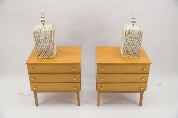 Mid-Century Modern Brass and Wood Nightstands, 1950s, Set of 2-KQB-1161241