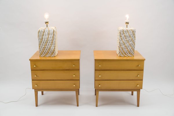 Mid-Century Modern Brass and Wood Nightstands, 1950s, Set of 2-KQB-1161241