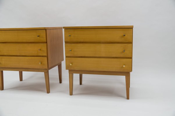 Mid-Century Modern Brass and Wood Nightstands, 1950s, Set of 2-KQB-1161241