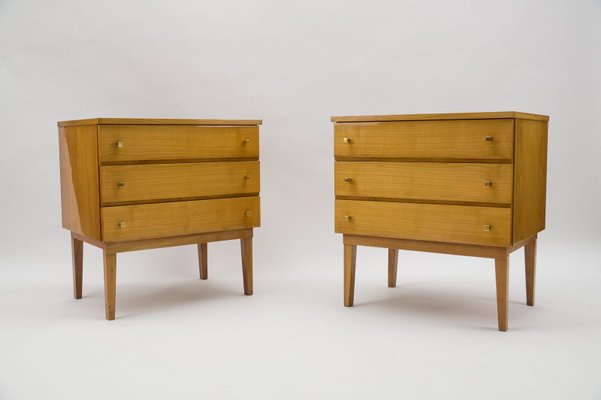 Mid-Century Modern Brass and Wood Nightstands, 1950s, Set of 2-KQB-1161241