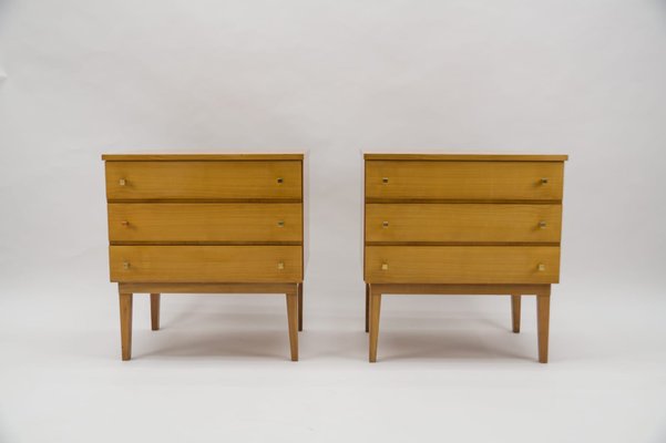 Mid-Century Modern Brass and Wood Nightstands, 1950s, Set of 2-KQB-1161241