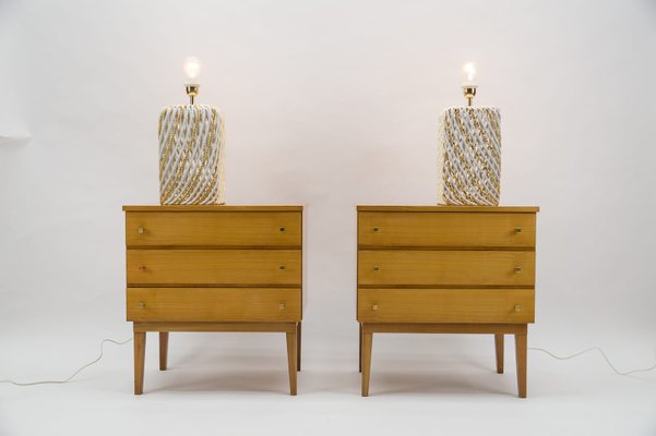 Mid-Century Modern Brass and Wood Nightstands, 1950s, Set of 2-KQB-1161241