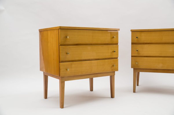 Mid-Century Modern Brass and Wood Nightstands, 1950s, Set of 2-KQB-1161241