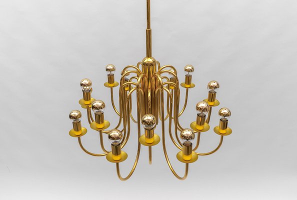 Mid-Century Modern Brass Chandelier Lamp, Italy, 1970s-KQB-1811026