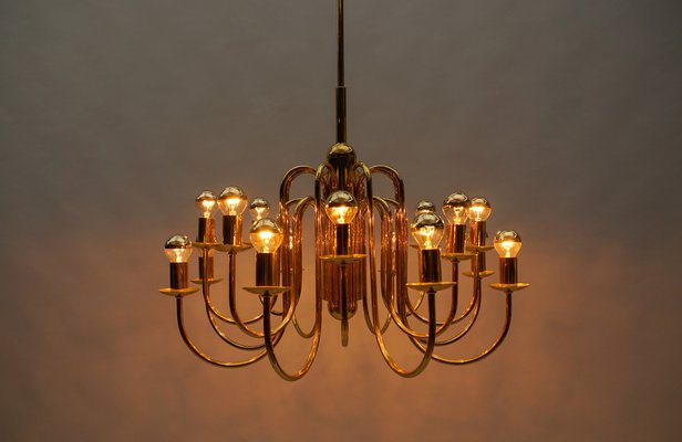 Mid-Century Modern Brass Chandelier Lamp, Italy, 1970s-KQB-1811026