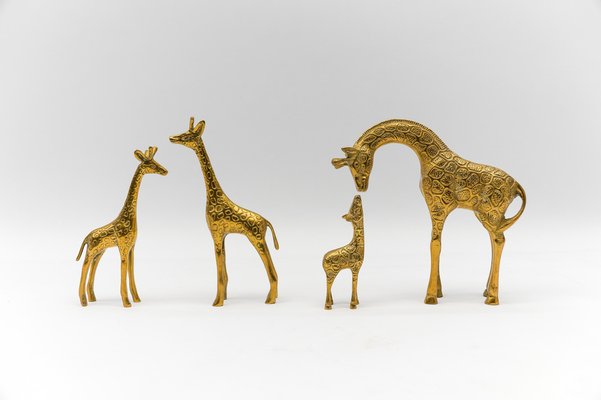 Mid-Century Modern Brass Giraffe & Lion Figurines, 1960s, Set of 5-KQB-1755707