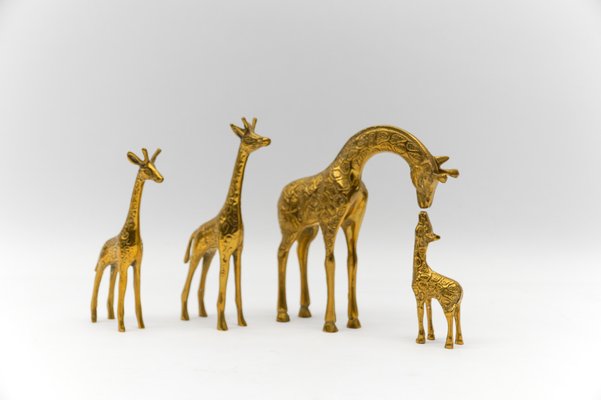 Mid-Century Modern Brass Giraffe & Lion Figurines, 1960s, Set of 5-KQB-1755707