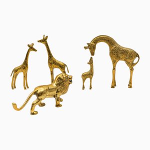 Mid-Century Modern Brass Giraffe & Lion Figurines, 1960s, Set of 5-KQB-1755707