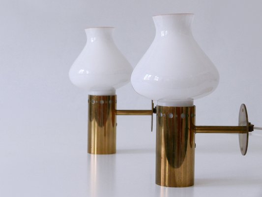 Mid-Century Modern Brass & Glass Sconces, Sweden, 1950s, Set of 2-WPT-2016286