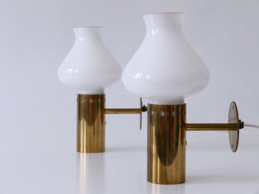 Mid-Century Modern Brass & Glass Sconces, Sweden, 1950s, Set of 2-WPT-2016286