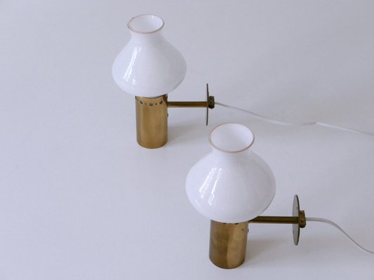 Mid-Century Modern Brass & Glass Sconces, Sweden, 1950s, Set of 2-WPT-2016286