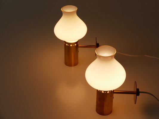 Mid-Century Modern Brass & Glass Sconces, Sweden, 1950s, Set of 2-WPT-2016286