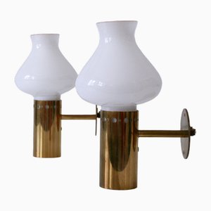 Mid-Century Modern Brass & Glass Sconces, Sweden, 1950s, Set of 2-WPT-2016286