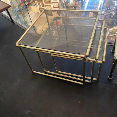 Mid-Century Modern Brass Nesting Tables, 1960s, Set of 3-NMK-1305274