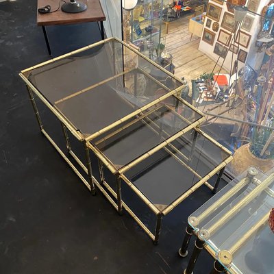 Mid-Century Modern Brass Nesting Tables, 1960s, Set of 3-NMK-1305274