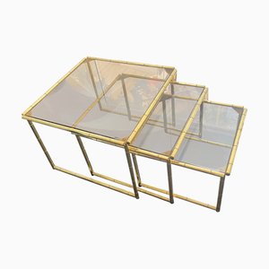 Mid-Century Modern Brass Nesting Tables, 1960s, Set of 3-NMK-1305274