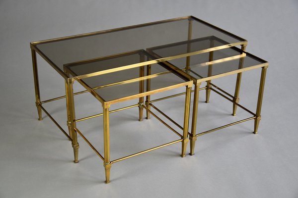 Mid-Century Modern Brass Nesting Tables Attributed to Maison Jansen, Set of 3-IEI-1038797