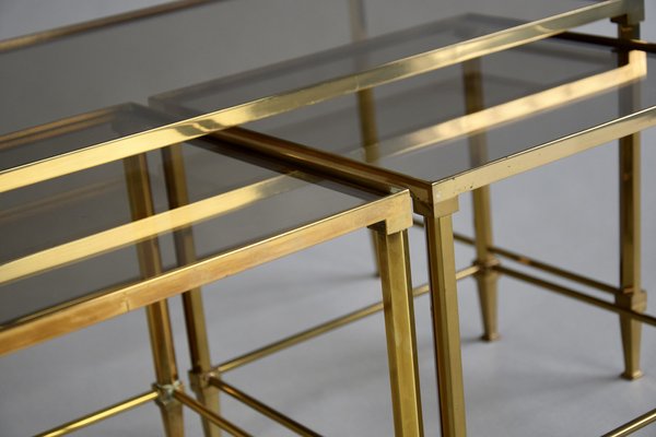 Mid-Century Modern Brass Nesting Tables Attributed to Maison Jansen, Set of 3-IEI-1038797