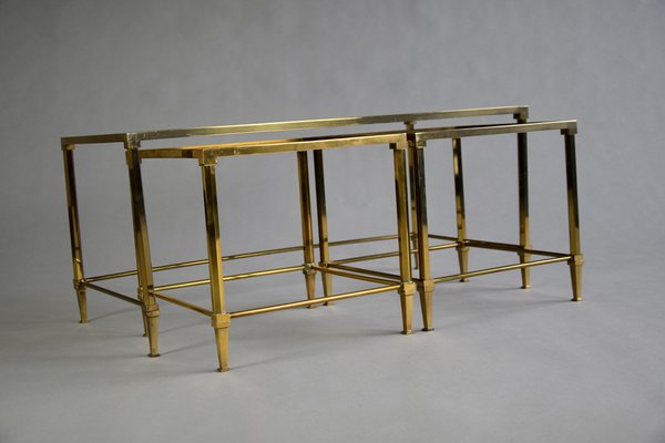 Mid-Century Modern Brass Nesting Tables Attributed to Maison Jansen, Set of 3-IEI-1038797